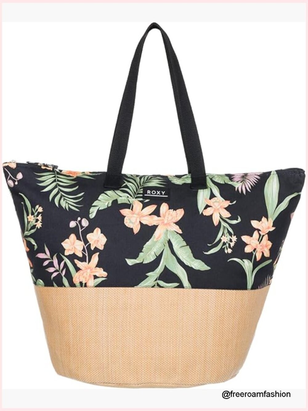 Large Straw Tote Bag With Zipper Compartment, Lightweight Beach Bag